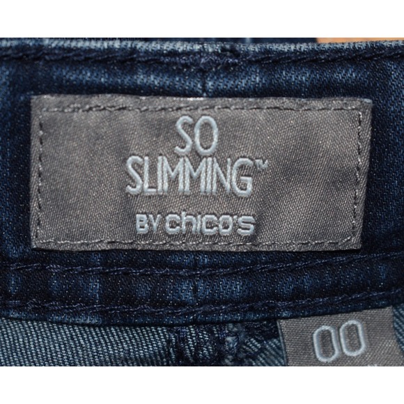 Chicos 00 Sz 2 So Slimming Zip Ankle Stretch Denim Blue Jeans 5-Pocket Straight - Picture 3 of 16